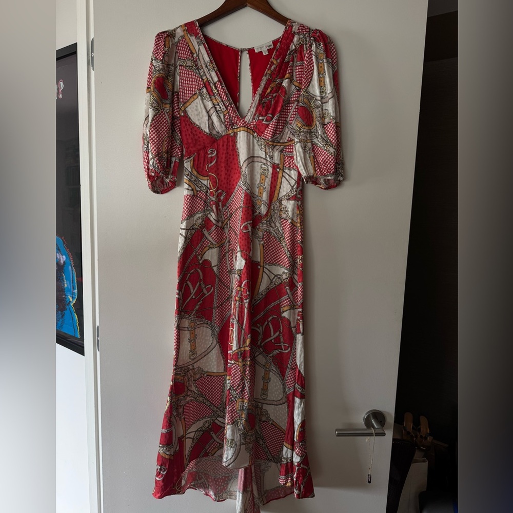 Ronny Robo Red Silk Print Dress